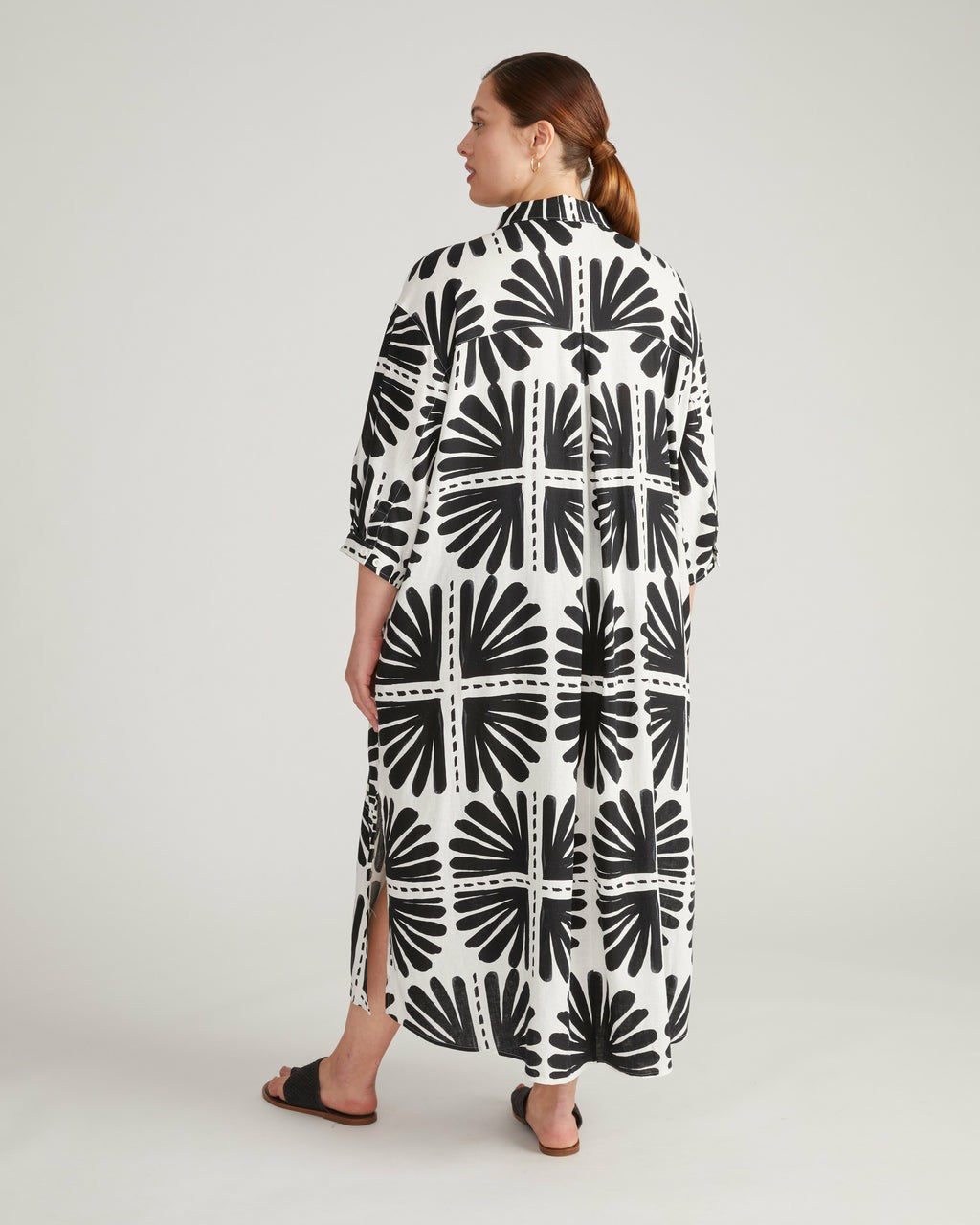 Universal Standard Paros Drawstring Linen Blend Shirtdress - Ink Bloom Print