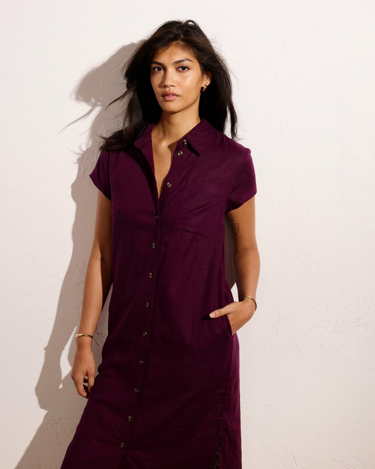 Universal Standard Dune Linen Blend Shirtdress - Acai