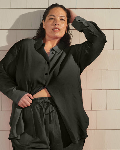 Universal Standard Dawn Linen Blend Hi Low Tunic - Black