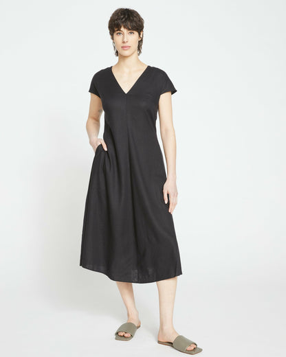Universal Standard Louvre Bow Back Linen Blend Dress - Black