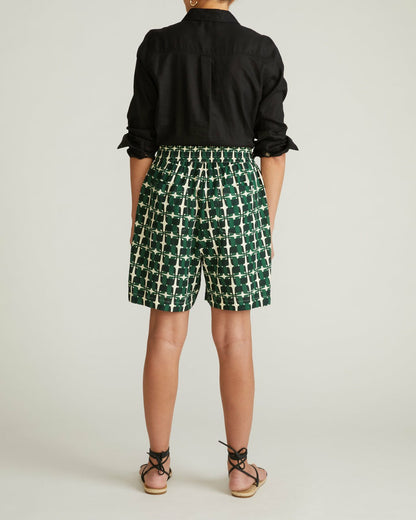 Universal Standard Juniper Linen Blend Easy Pull-On Shorts - Green Trellis Print