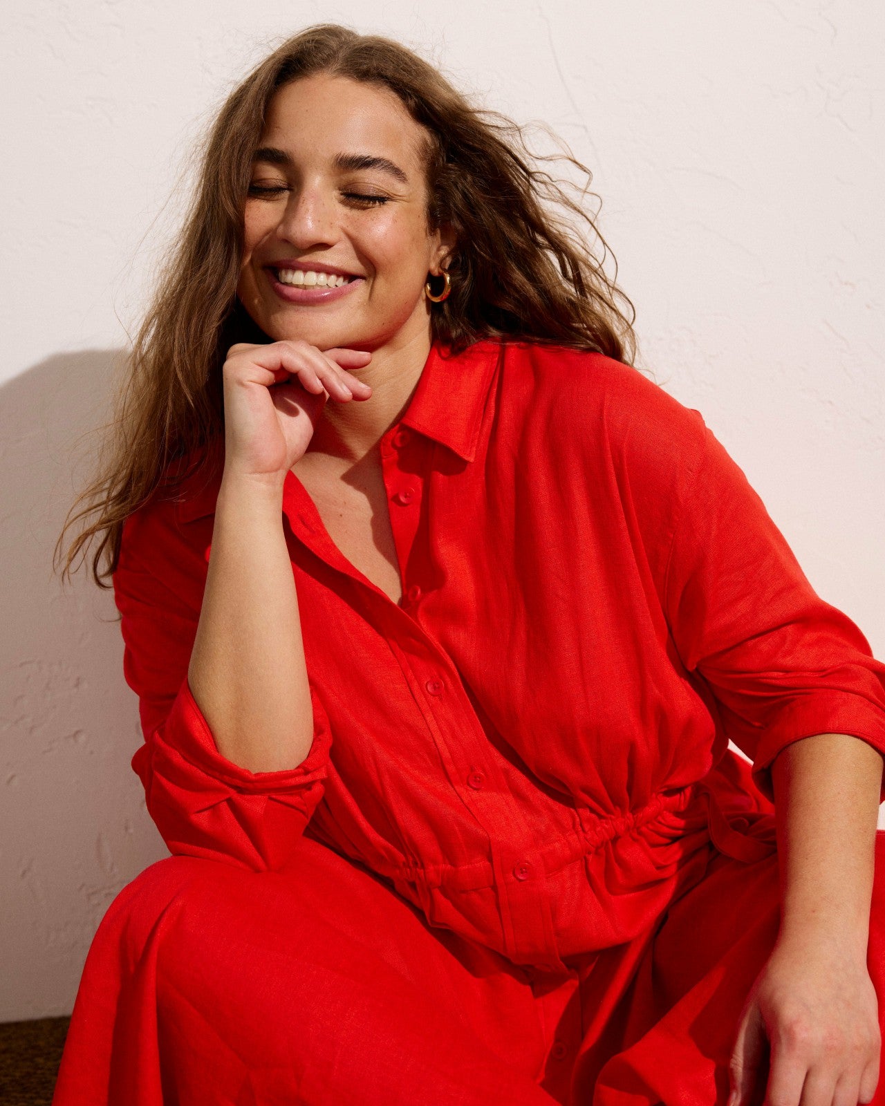 Universal Standard Paros Drawstring Linen Blend Shirtdress - Shoreline Sunset