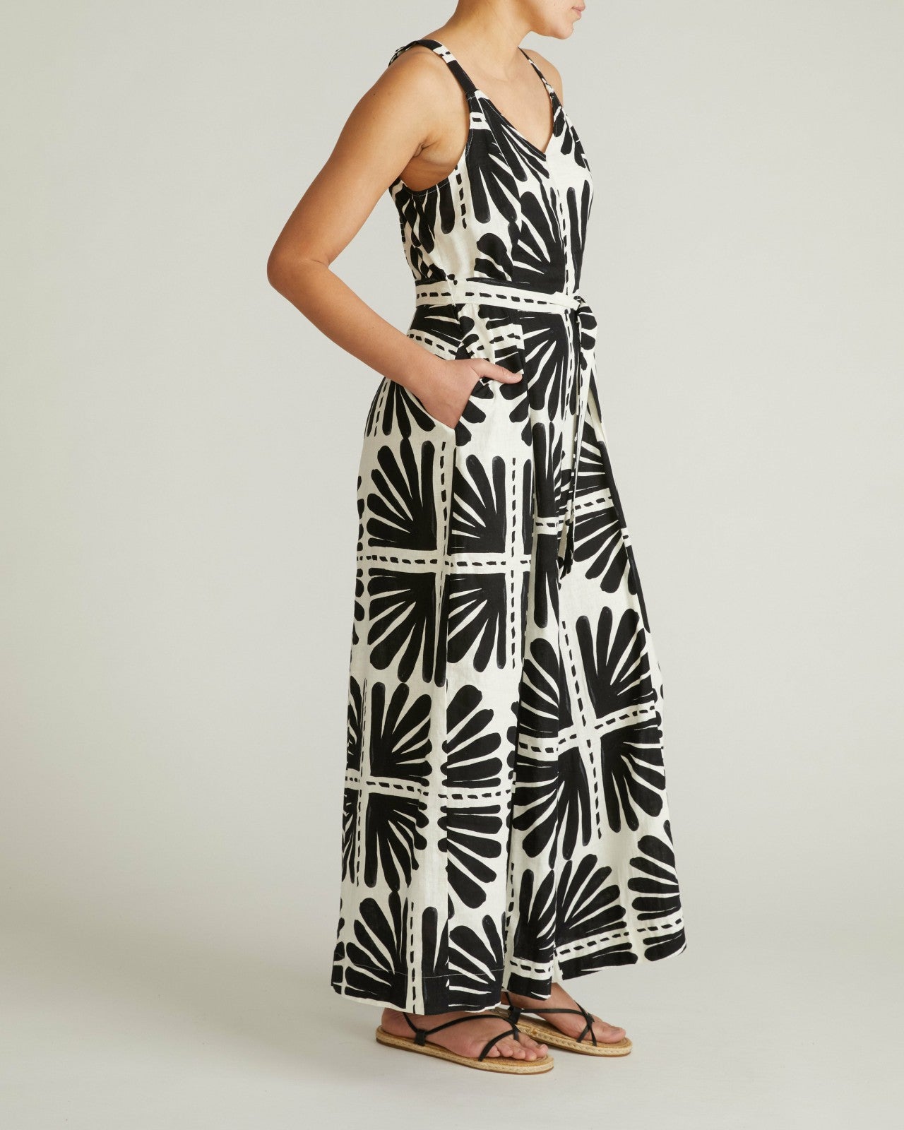 Universal Standard Promenade Linen Blend Jumpsuit - Ink Bloom Print