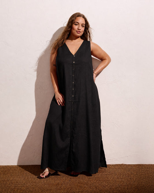 Universal Standard Islet Button-Down Linen Blend Maxi Dress - Black