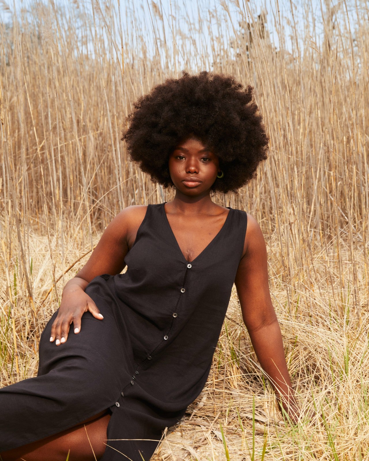 Universal Standard Islet Button-Down Linen Blend Maxi Dress - Black