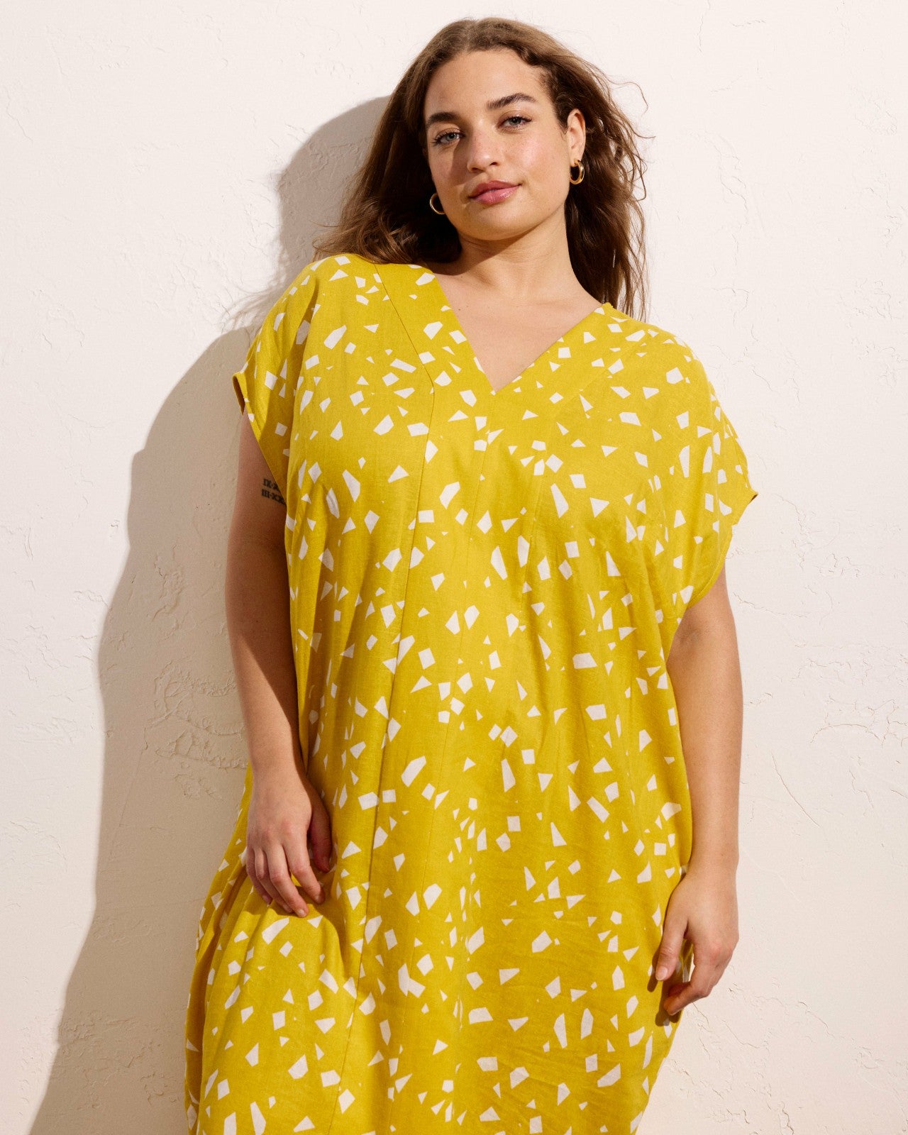 Universal Standard Cabana Linen Blend Kaftan - Yellow Confetti Print