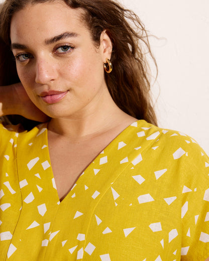 Universal Standard Cabana Linen Blend Kaftan - Yellow Confetti Print