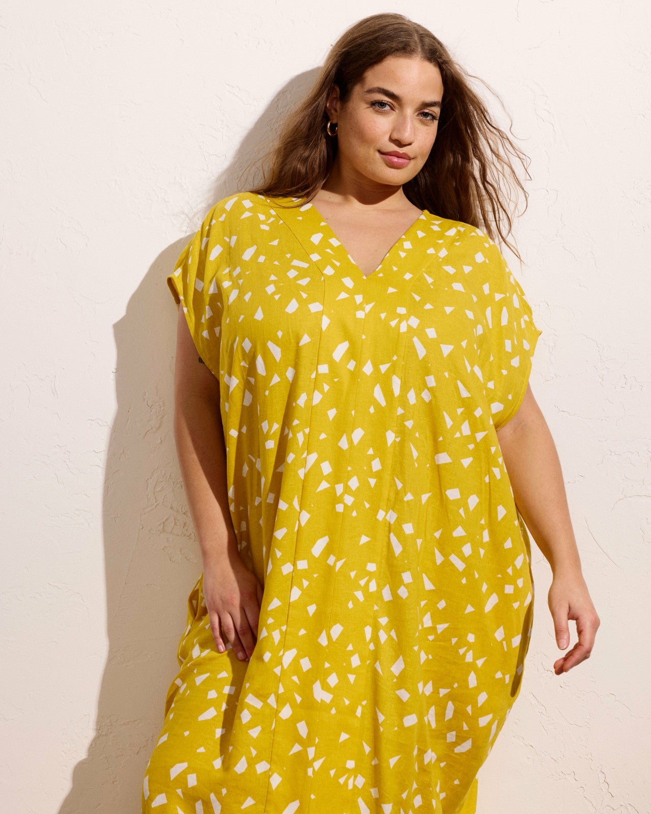 Universal Standard Cabana Linen Blend Kaftan - Yellow Confetti Print