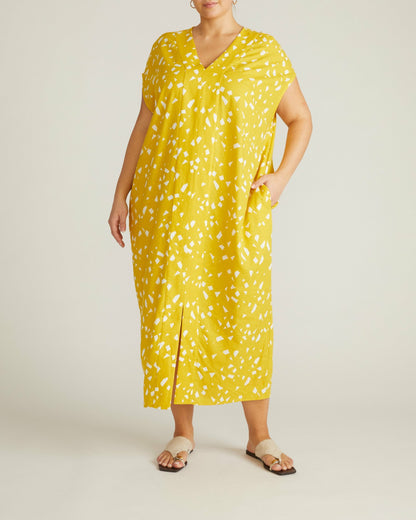 Universal Standard Cabana Linen Blend Kaftan - Yellow Confetti Print