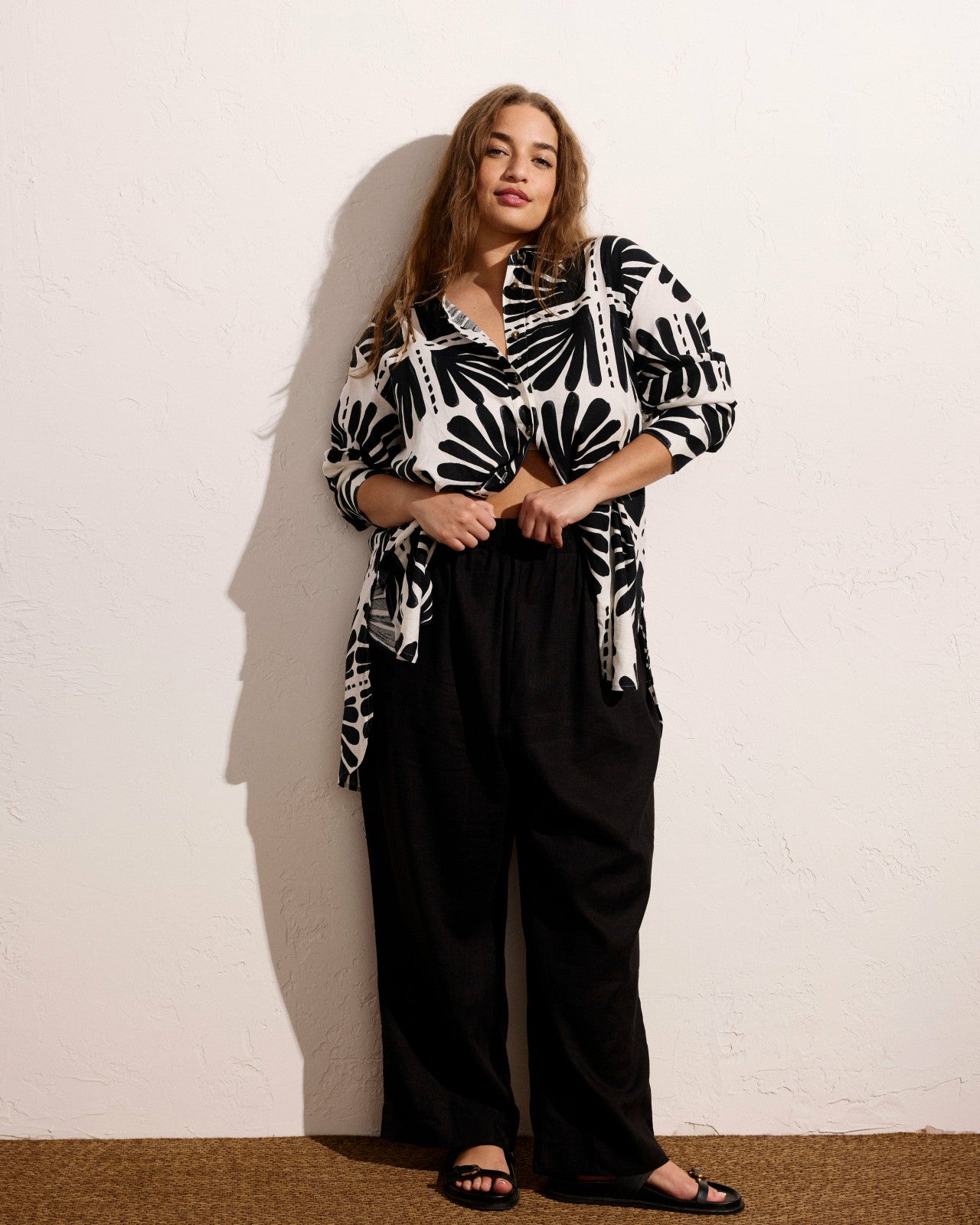 Universal Standard Dawn Linen Blend Hi Low Tunic - Ink Bloom Print
