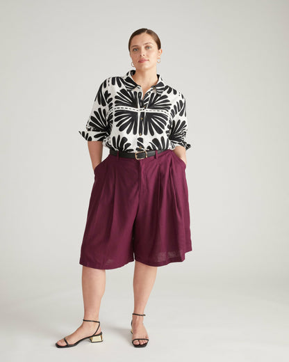 Universal Standard Dawn Linen Blend Hi Low Tunic - Ink Bloom Print