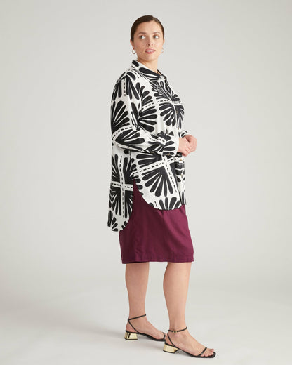 Universal Standard Dawn Linen Blend Hi Low Tunic - Ink Bloom Print