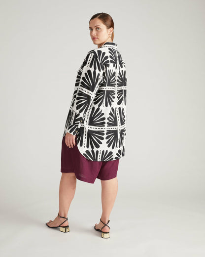 Universal Standard Dawn Linen Blend Hi Low Tunic - Ink Bloom Print