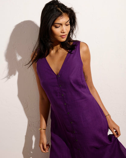 Universal Standard Islet Button-Down Linen Blend Maxi Dress - Dreamy Purple