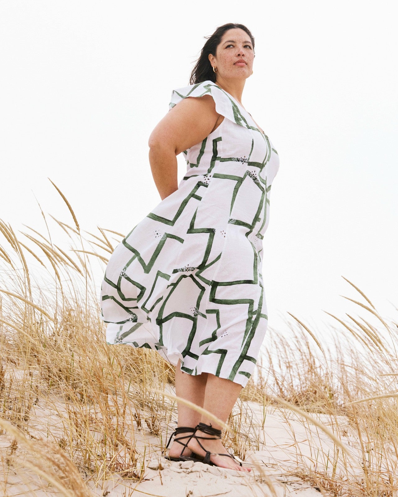 Universal Standard Victoria Linen Blend Dress - Green Paint Print