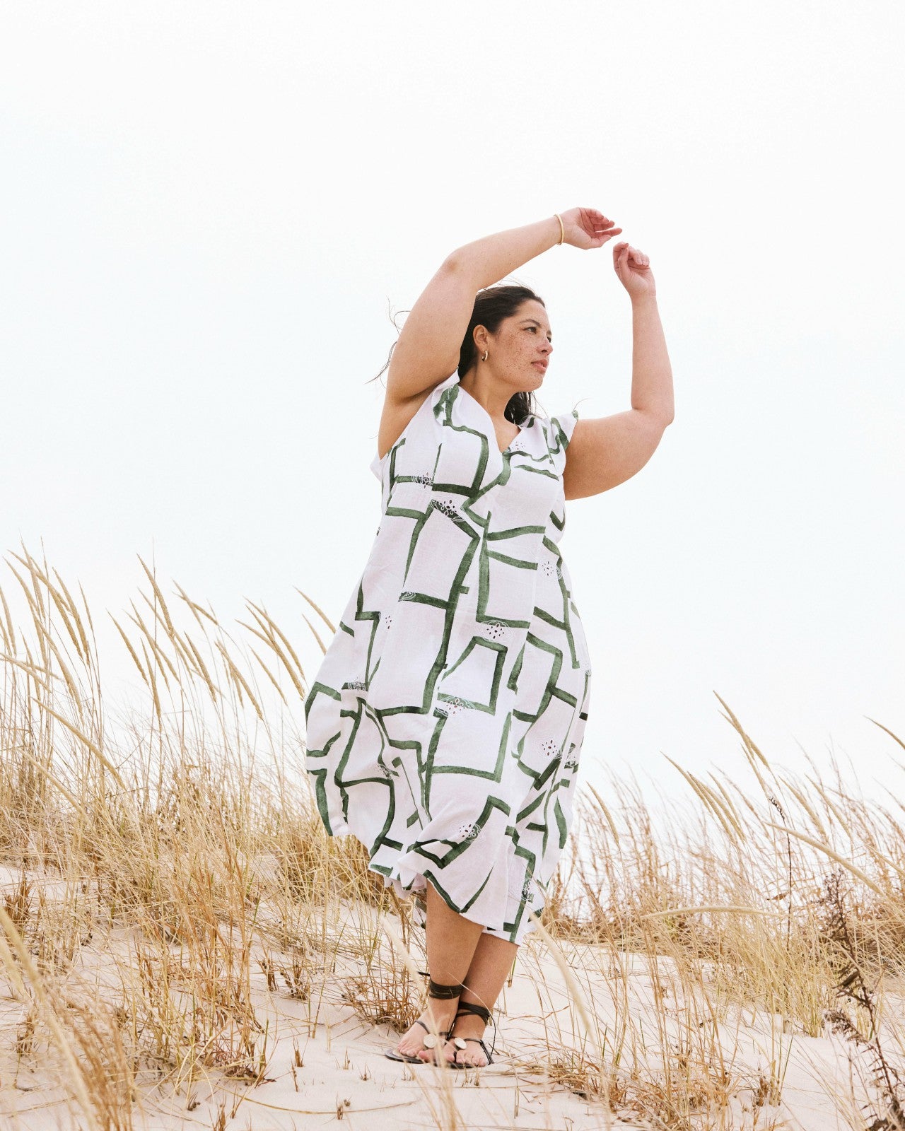 Universal Standard Victoria Linen Blend Dress - Green Paint Print