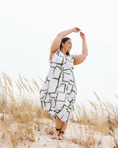 Universal Standard Victoria Linen Blend Dress - Green Paint Print