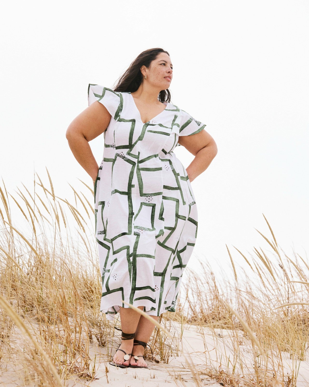 Universal Standard Victoria Linen Blend Dress - Green Paint Print