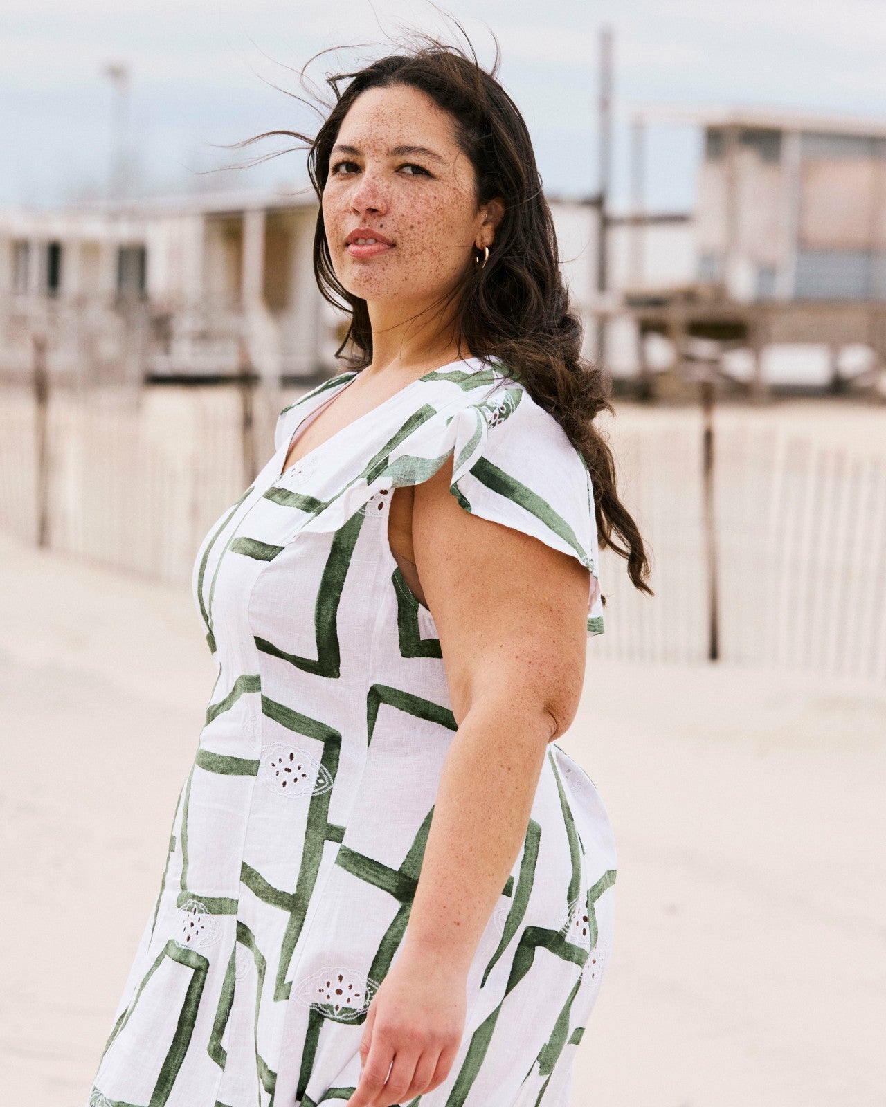 Universal Standard Victoria Linen Blend Dress - Green Paint Print