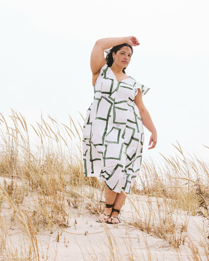 Universal Standard Victoria Linen Blend Dress - Green Paint Print