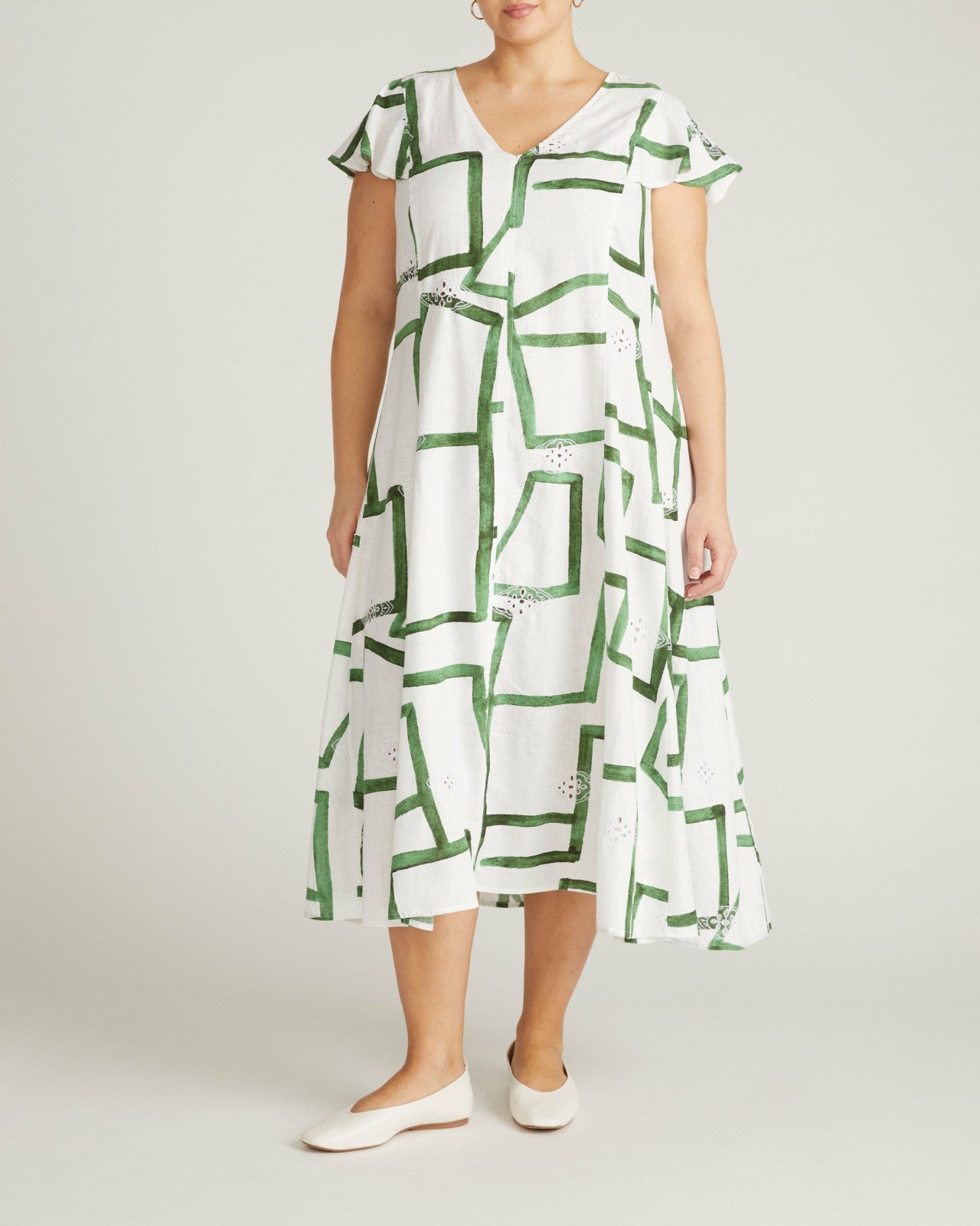 Universal Standard Victoria Linen Blend Dress - Green Paint Print