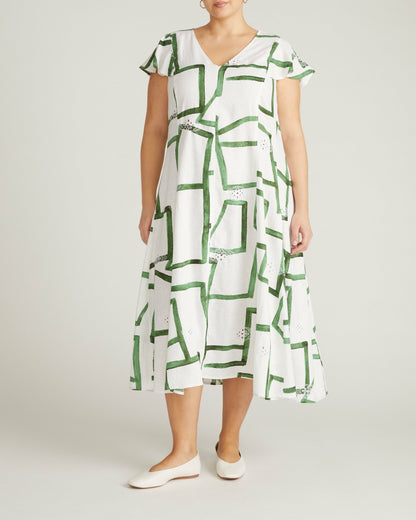 Universal Standard Victoria Linen Blend Dress - Green Paint Print