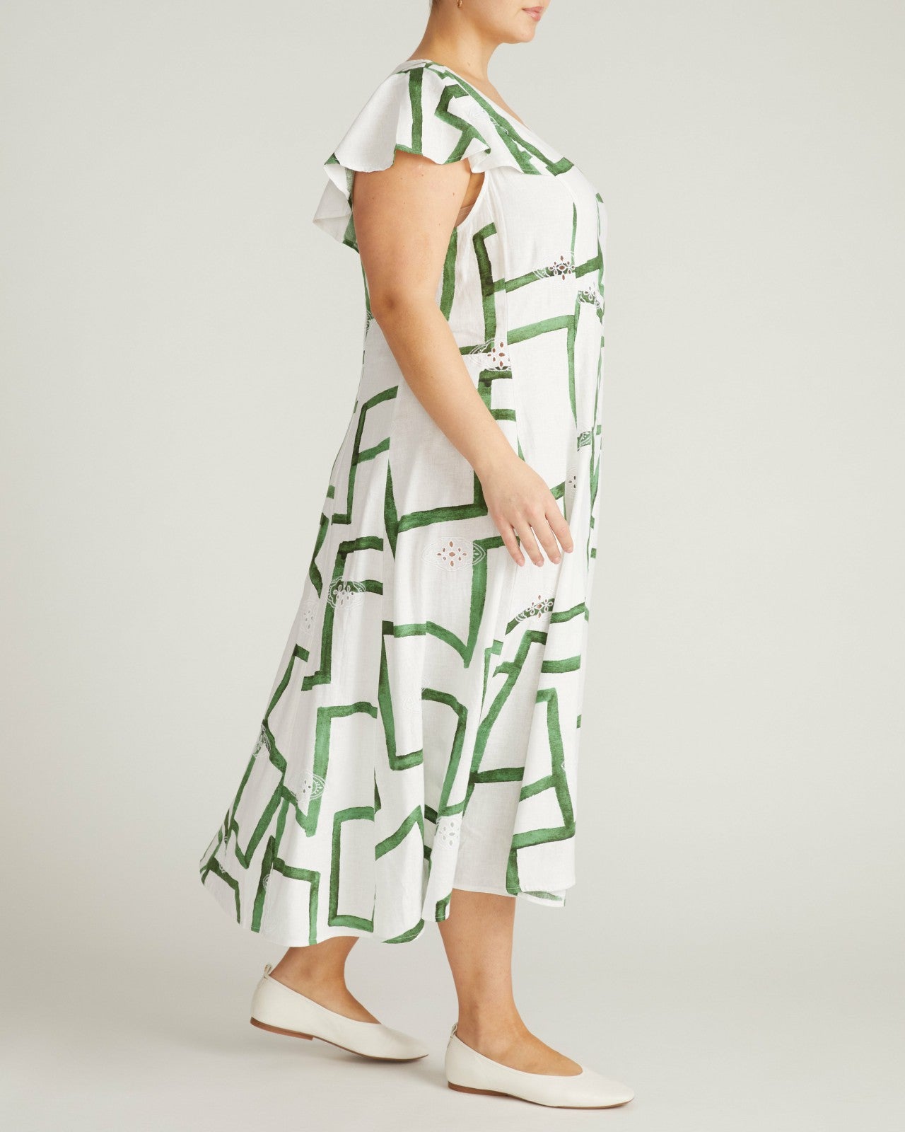 Universal Standard Victoria Linen Blend Dress - Green Paint Print