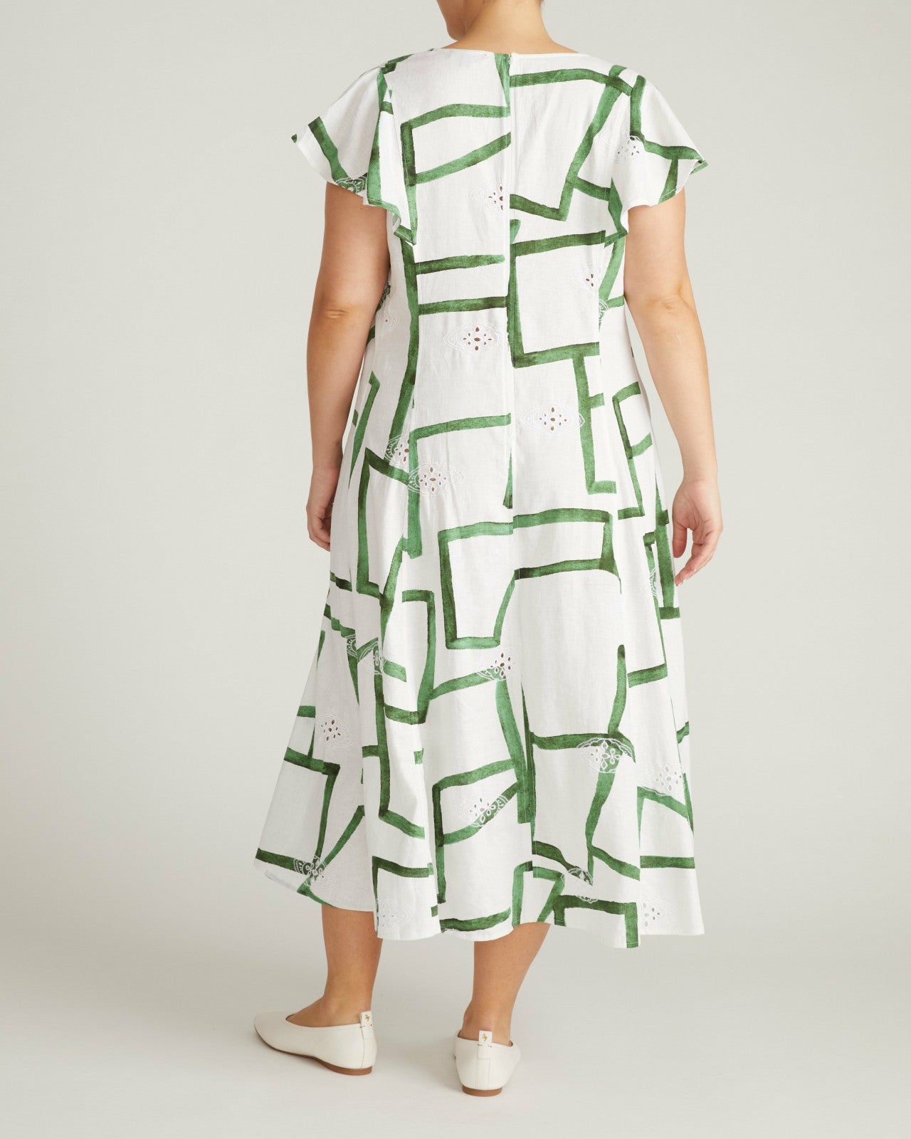 Universal Standard Victoria Linen Blend Dress - Green Paint Print
