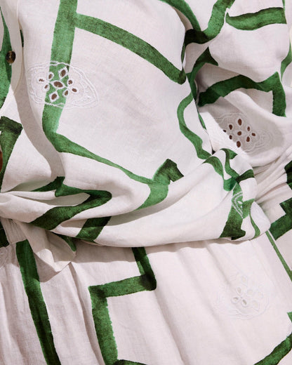 Universal Standard Victoria Linen Blend Dress - Green Paint Print