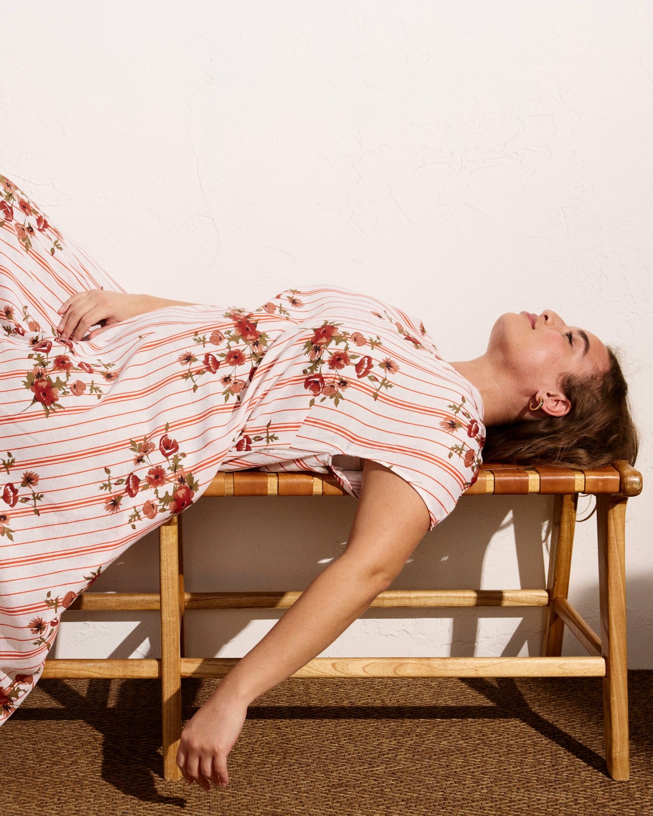 Universal Standard Louvre Bow Back Linen Blend Dress - Wild Flower Bouquet Print on Strip