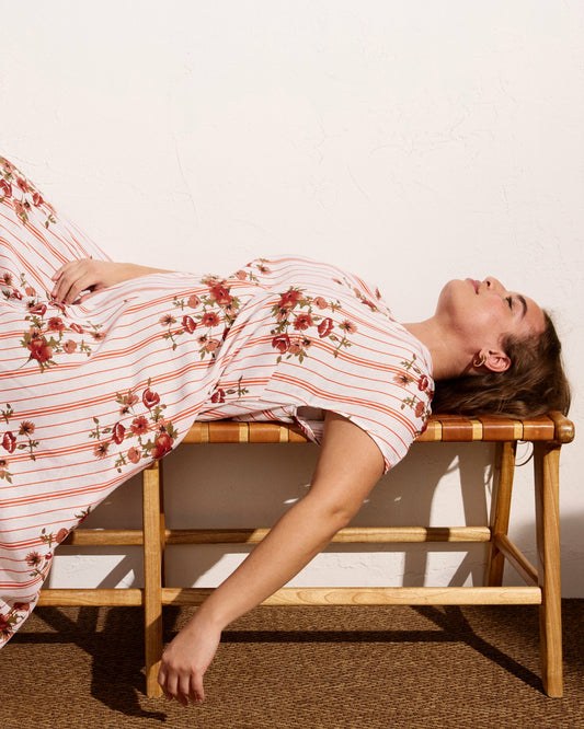 Universal Standard Louvre Bow Back Linen Blend Dress - Wild Flower Bouquet Print on Strip