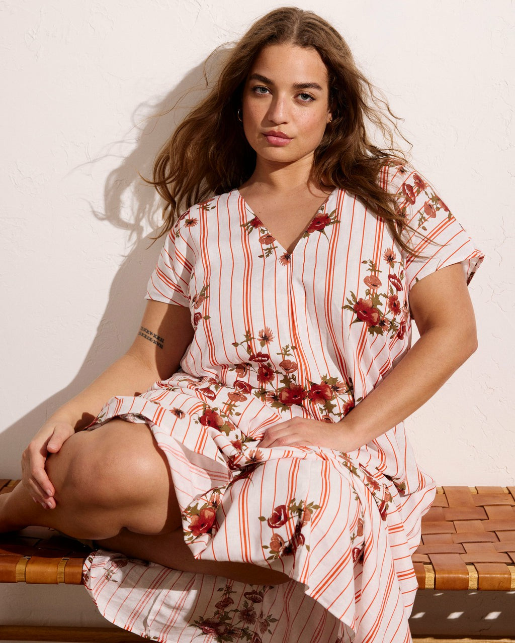 Universal Standard Louvre Bow Back Linen Blend Dress - Wild Flower Bouquet Print on Strip