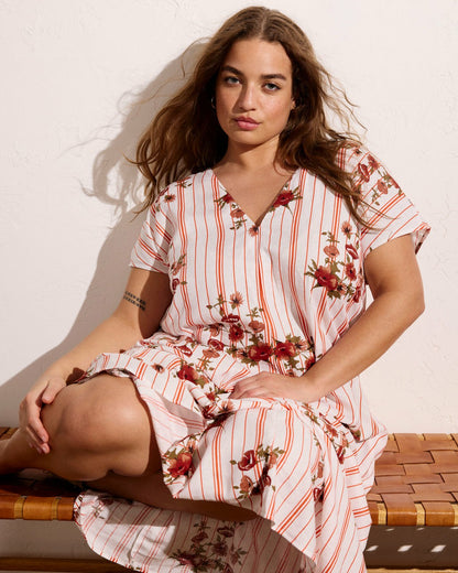 Universal Standard Louvre Bow Back Linen Blend Dress - Wild Flower Bouquet Print on Strip