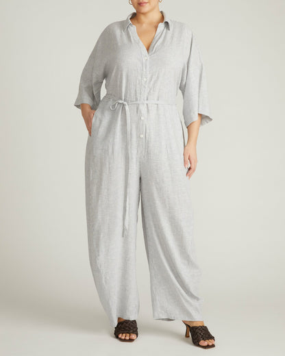 Universal Standard Maggie Barrel Leg Linen Blend Jumpsuit - Beach Stripe