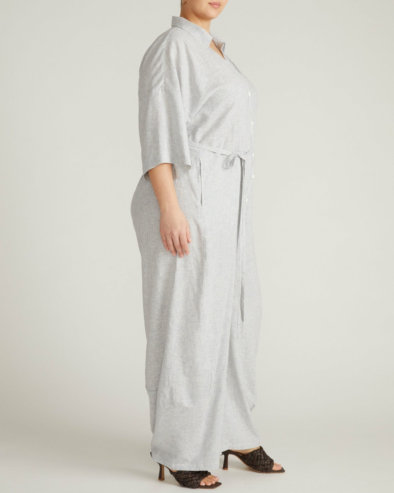 Universal Standard Maggie Barrel Leg Linen Blend Jumpsuit - Beach Stripe
