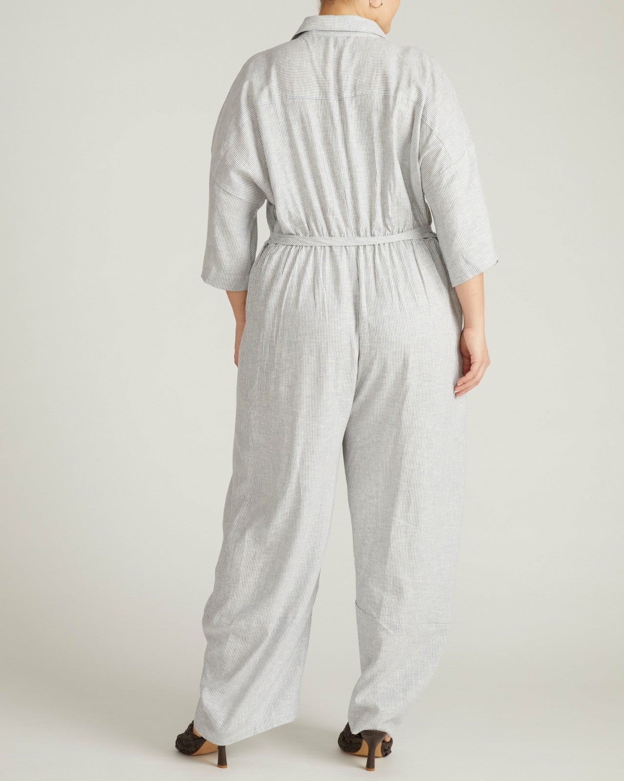 Universal Standard Maggie Barrel Leg Linen Blend Jumpsuit - Beach Stripe