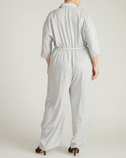 Universal Standard Maggie Barrel Leg Linen Blend Jumpsuit - Beach Stripe