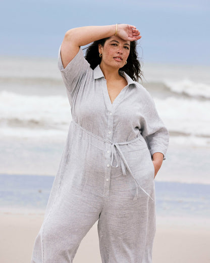 Universal Standard Maggie Barrel Leg Linen Blend Jumpsuit - Beach Stripe