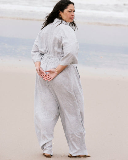 Universal Standard Maggie Barrel Leg Linen Blend Jumpsuit - Beach Stripe