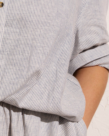 Universal Standard Maggie Barrel Leg Linen Blend Jumpsuit - Beach Stripe