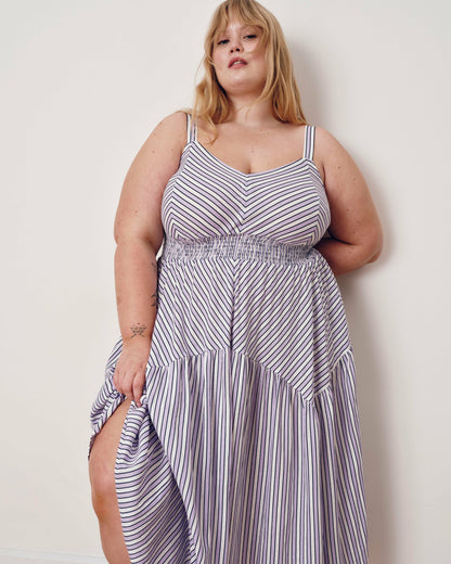 Universal Standard Ruby Smocked Linen Blend Sundress - Lilac Stripe Print