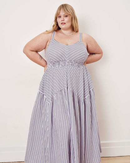Universal Standard Ruby Smocked Linen Blend Sundress - Lilac Stripe Print