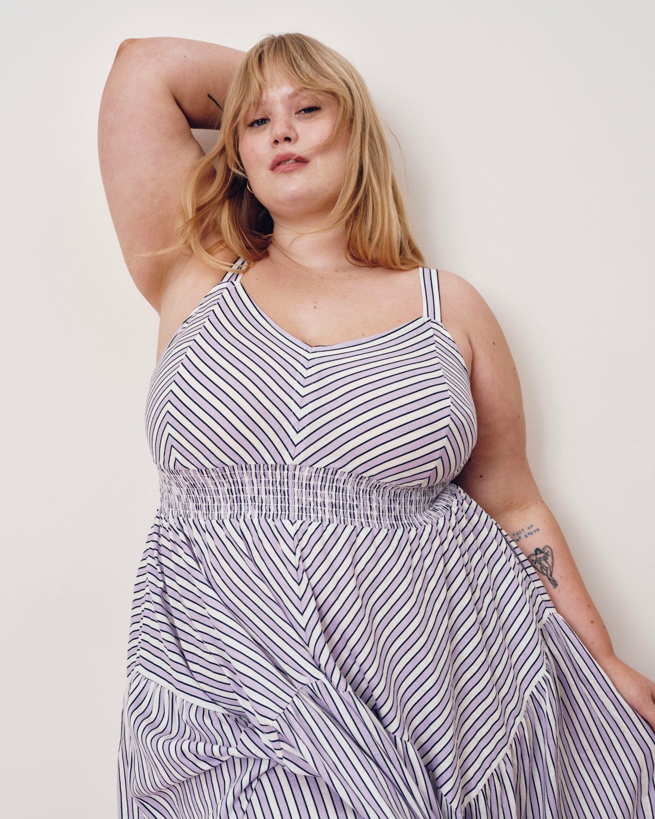 Universal Standard Ruby Smocked Linen Blend Sundress - Lilac Stripe Print