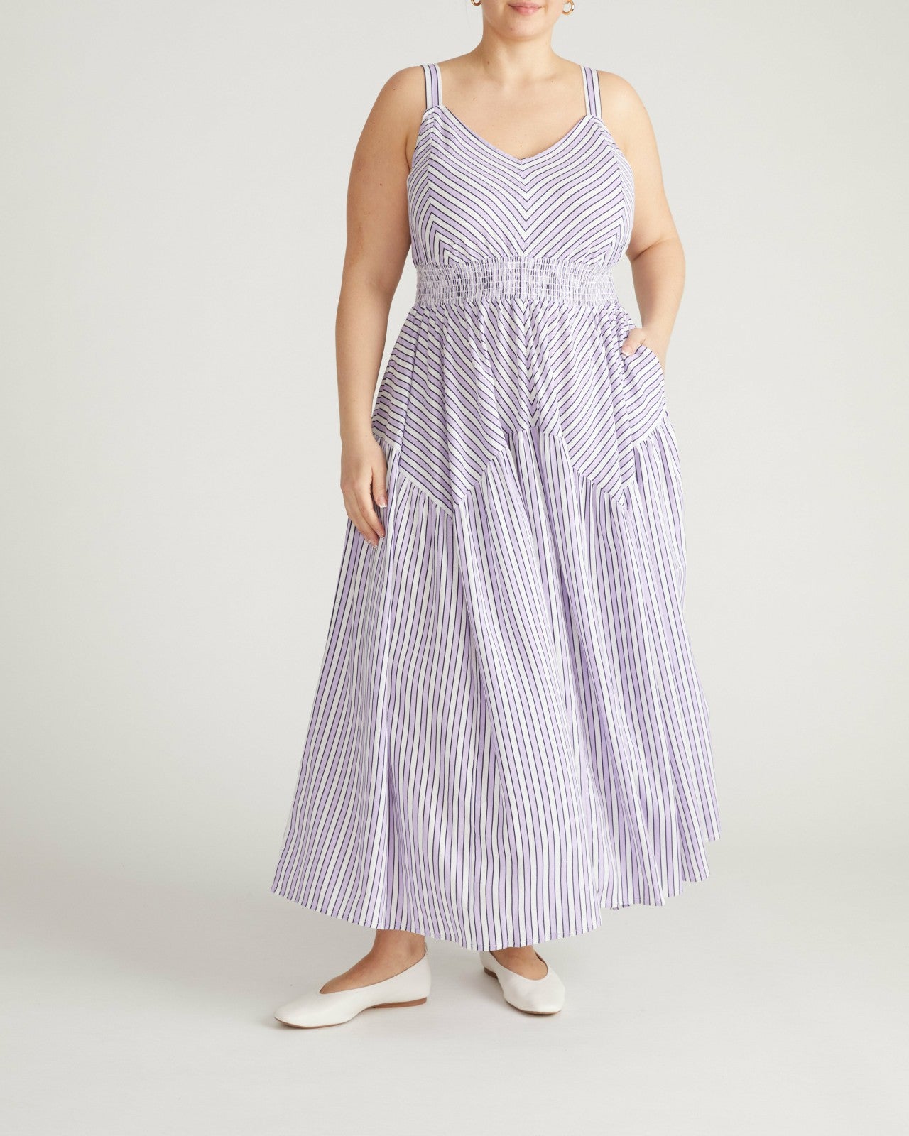 Universal Standard Ruby Smocked Linen Blend Sundress - Lilac Stripe Print