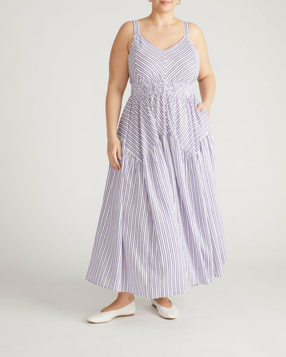 Universal Standard Ruby Smocked Linen Blend Sundress - Lilac Stripe Print