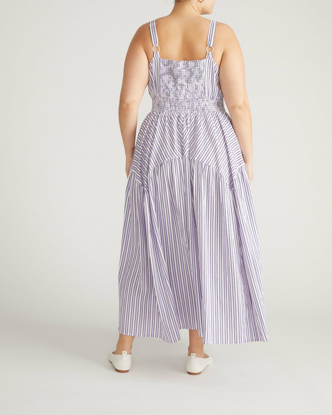 Universal Standard Ruby Smocked Linen Blend Sundress - Lilac Stripe Print