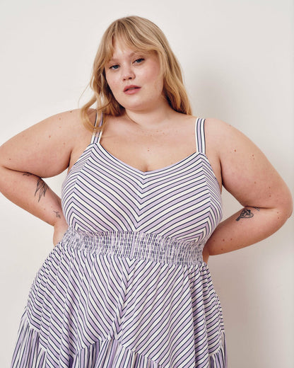 Universal Standard Ruby Smocked Linen Blend Sundress - Lilac Stripe Print