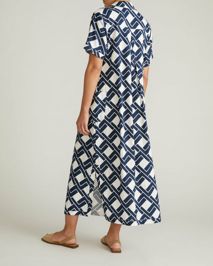 Universal Standard Padma Polo Neck Linen Blend Dress - Geometrica Print
