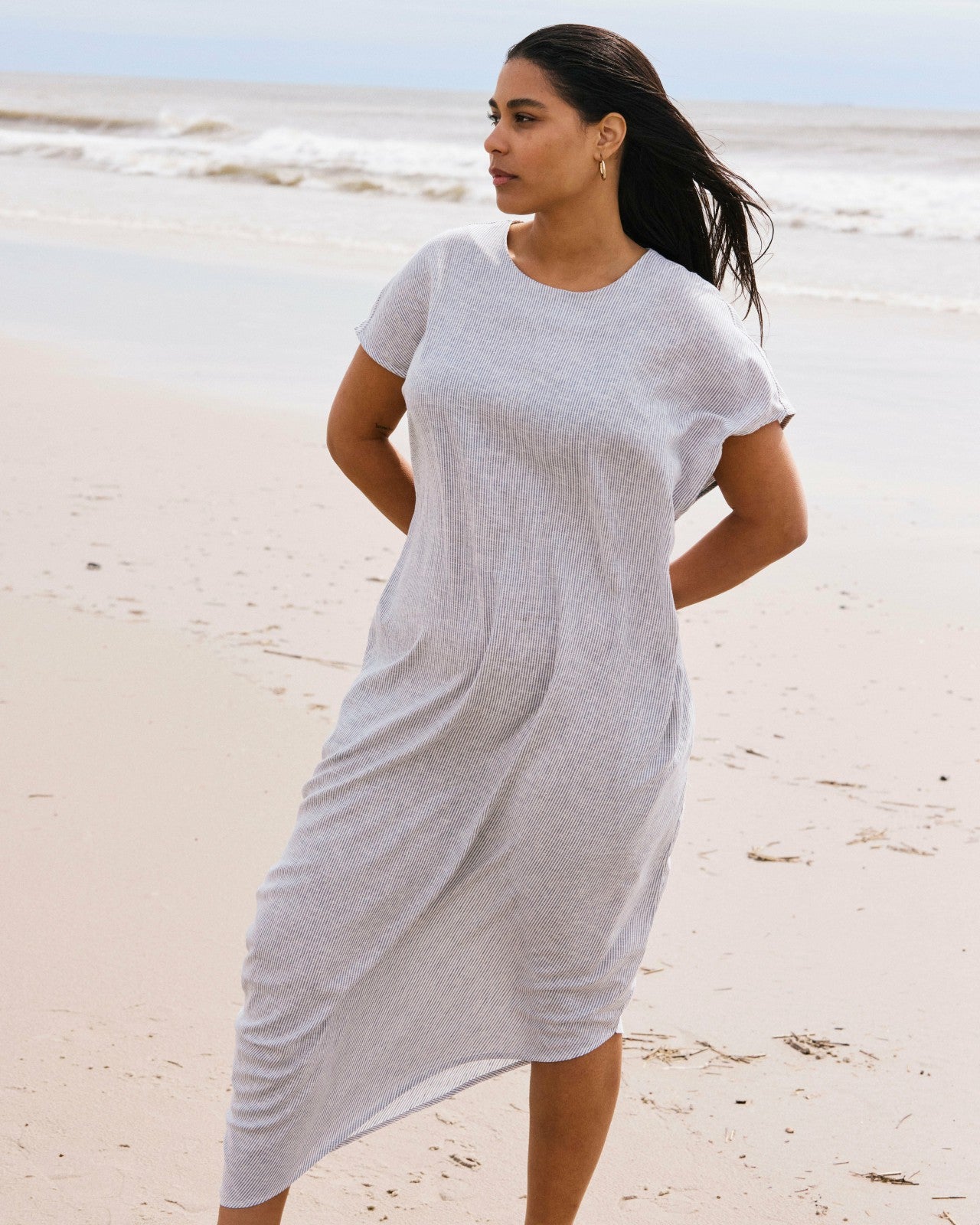 Universal Standard Iconic Stretch Linen Blend Geneva Dress - Beach Stripe