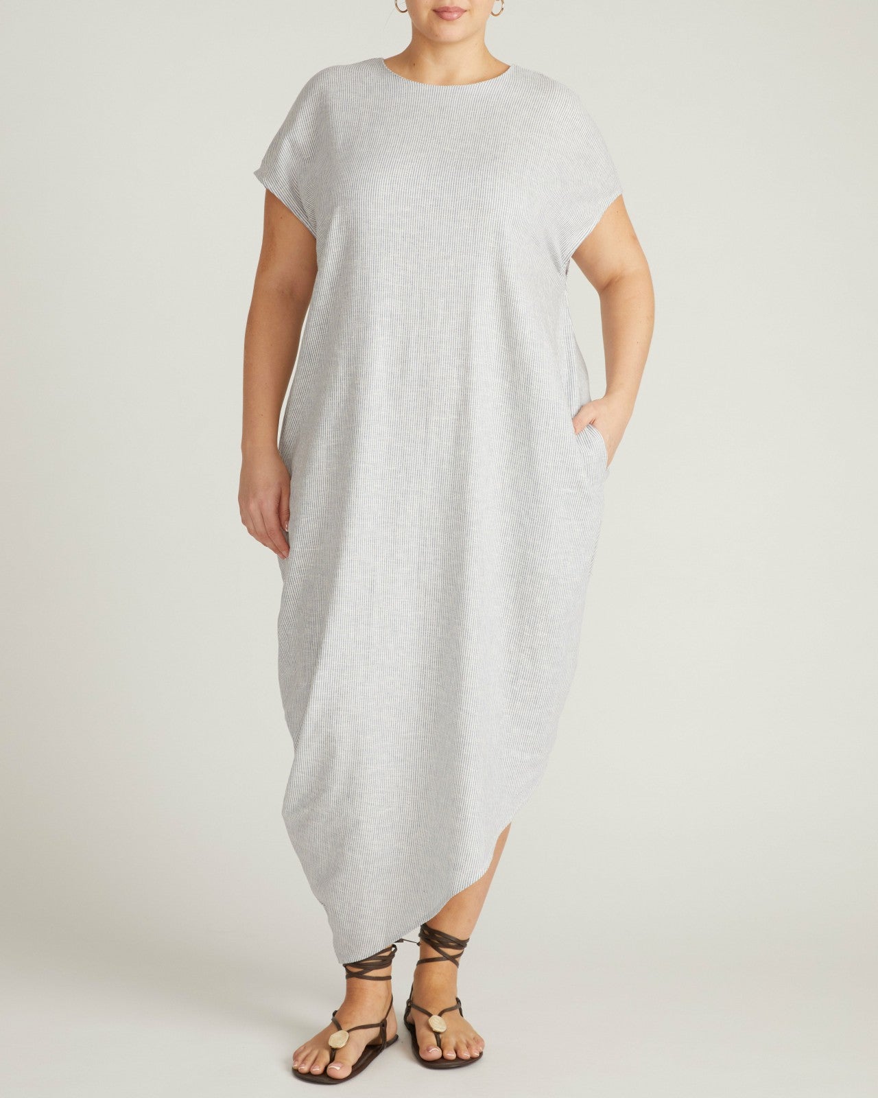 Universal Standard Iconic Stretch Linen Blend Geneva Dress - Beach Stripe